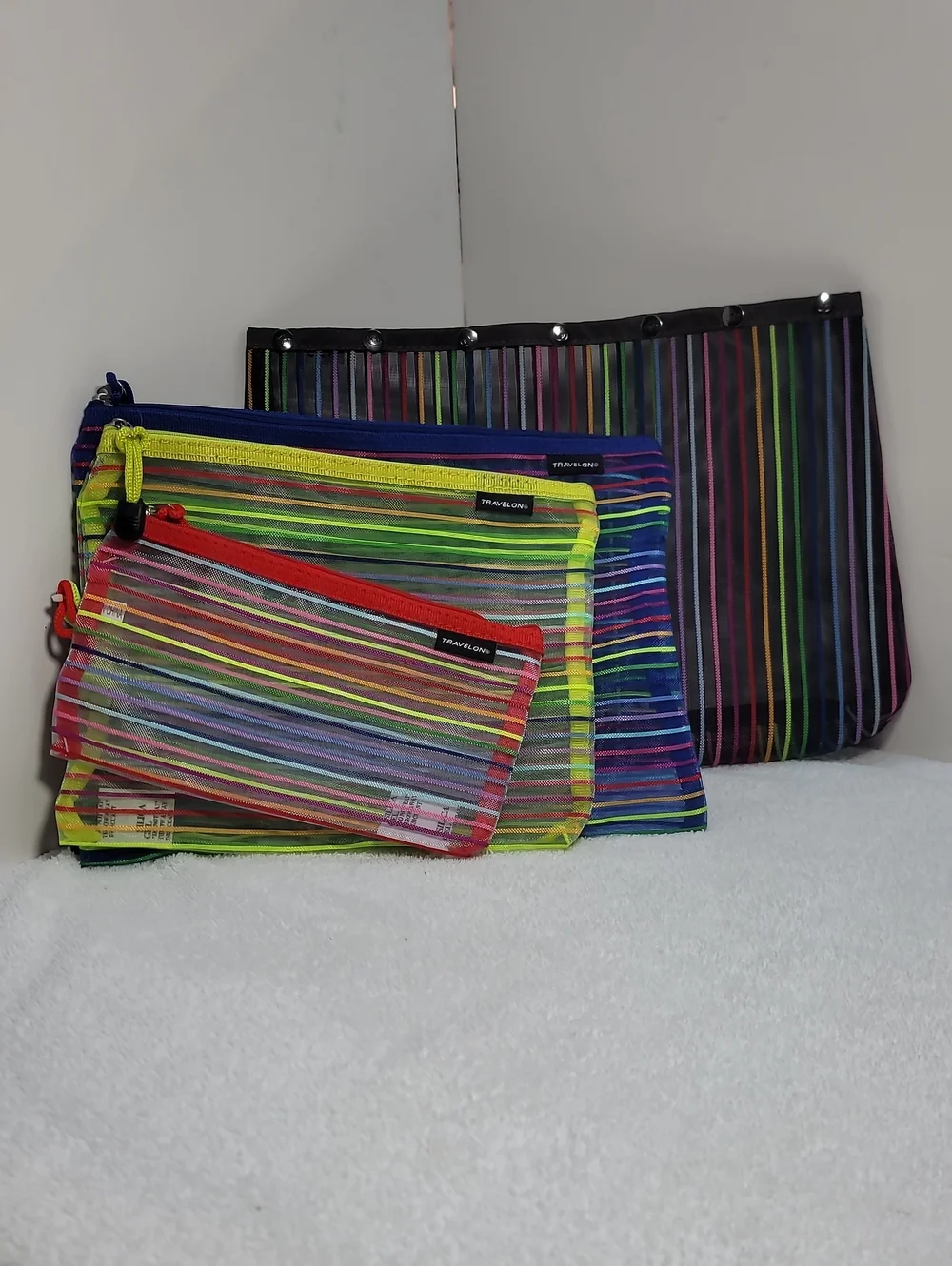 Travelon Multicolor Stripe Mesh Pouch Set - Rainbow Stripes - NWT